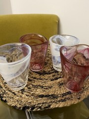 Kosta Boda UHV Ulrica Hydman Vallien Pink and White Swirl Tumblers, Set of 4l