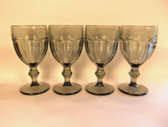 4 Libbey Gibraltar Smoke Gray Colored Water Stems Glasses