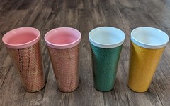 1950’S VINTAGE MID CENTURY MODERN BURLAP PLASTIC MULTICOLOR TALL TUMBLER GLASS 4
