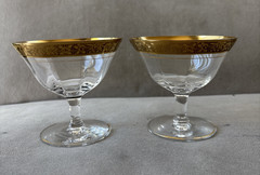 Tiffin Franciscan Rambler Rose Gold Encrusted Crystal Low Sherbet Glasses Pair