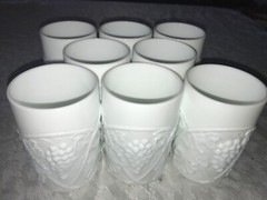 Set of 8 DUNCAN & MILLER #719 Milk Glass 3D GRAPE9oz Tumblers ROCKS GLASS 4”Tall