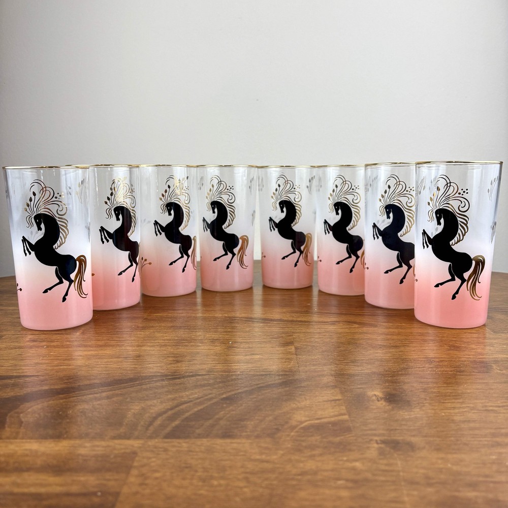 Mid-Century Libbey Golden Stallion Glasses (Set of 8) Original Box