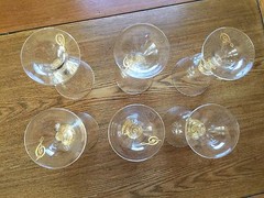 Six Salviati Venetian Blown glass Gold Wine Goblets