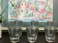 Set Of SIX Culver Sorrento Highball glasses , Silver Filigree W/ Turquoise