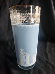 Vintage Jeannette Glass Hellenic Blue Tumbler 6.5” Grecian Wedgwood Style MCM