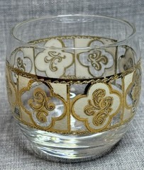 2 pc Culver 22KT Gold Roly Poly Whiskey Glass Salley Pattern Mid Century Style