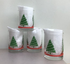 Vintage Set of 4 SNOWY CHRISTMAS TREE GLASSES Raised Tree and Snow 4 ¼”