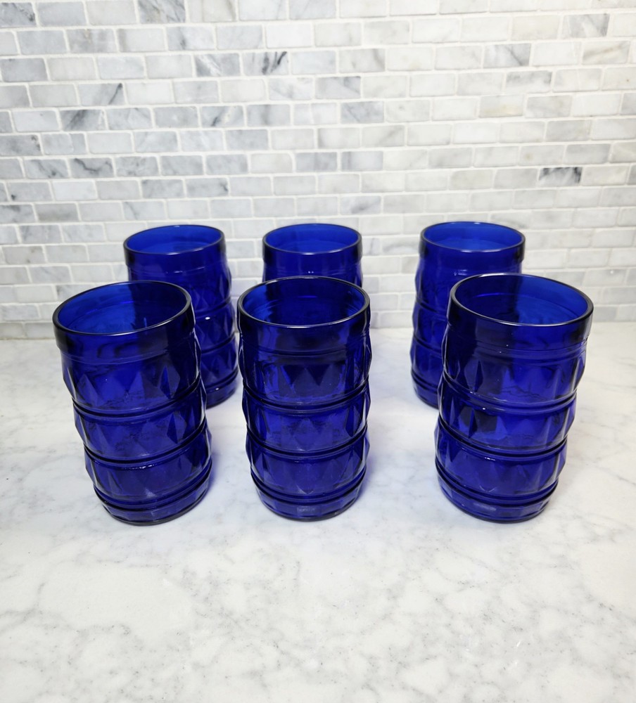 Vintage 6 Retro FRANCESINHO Brazil Cobalt Blue 4.5” Tumblers Glasses 10 Ounce