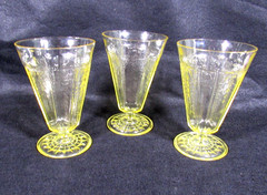 Vtg Anchor Hocking Set of 3 Princess Topaz 5 3/8″ Cone Tumbler Depression Glass