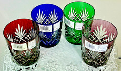 Ajka Cut to Clear Glass Faberge Odessa Set of 4 Whiskey Tumblers Old Fashioned