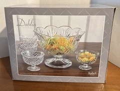 Shannon Crystal Godinger Dublin 5-Piece Footed Pedestal Dessert Bowl Set NEW NIB