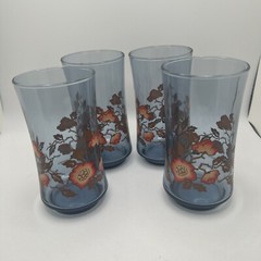 VTG Libbey Bolero Franco Orange Poppies Tumblers Glasses 1970s Set of 4