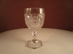 Antique EAPG Indiana Togo Bismarc Star Twin Feathers Clear Glass Wine Goblet