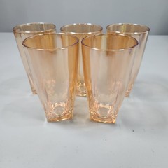 VTG Jeannette Glass Peach Luster Square Base Tumblers 5″ Depression Set of 5