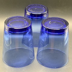 3 Vtg Libbey Flare Cobalt Blue 14 Oz Old Fashioned Glasses, Blown, USA, 4.5”