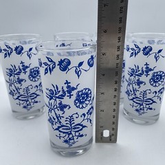 Vintage Blue Onion Tumblers Frosted White and Blue on Clear Glass Set of 6