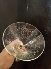 2 Vintage Libbey Courbe Martini Glasses W Twisted Green Stem 7.5 Inches Tall