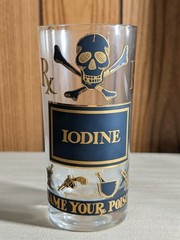Georges Briard Name Your Poison Skull Highball Glasses Clear Blue Gold Signed