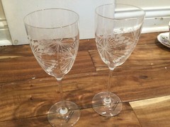 2 Rona Slovakia Wine Crystal Glasses white modern dandelion flower 8.2»X2.75»
