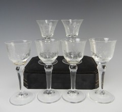 6 Elegant Clear Etch Cut Crystal Liquor Glasses Different Designed