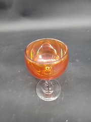 Vintage Iridescent Tangerine Glass Wine Glass with Long Stem 6.5″ Tall