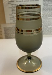 MCM Bohemian Glam Wine Glass Gold Band Smoke Gray Frosted Glass