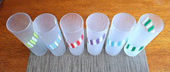 6 Vintage MCM Libby Frosted Candy Stripe Tom Collins 7″ Glass Barware Tumblers