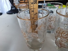 Libbey Rose Bouquet 7 Tumblers With White Gold Rose Pattern & Gold Rim MCM