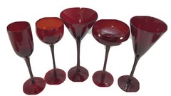 5- Ruby Red Party Cocktail Glasses – Martini, Champagne – Home Decor- Christmas 
