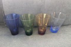 Vintage Handblown Colored Tumblers Pinch Dimple Drinking Glasses MCM Set Of 4