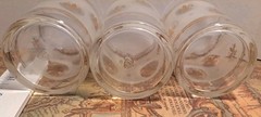 Vtg Set Of 6 Hazel Atlas Juice Glasses Frosted Finish Gold Fleur-De-Lis