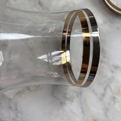 Vintage Set of 3 Hand Blown Clear Glass Platinum Gold Band 7” Water Or Wine