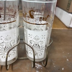 Set of 8 Anchor Hocking Butterprint Glasses Amish Horse Carriage With Holder