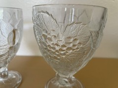 Vintage Pasabalce Art Of Glass Water Wine Goblet Raised Fruit Motif Lot Of 2