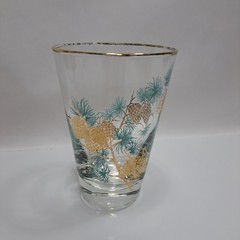 Libbey Turquoise Pine Cone Vintage 1960S Drinking Glass Clear Gold Trim