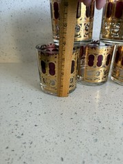 Morphew Abode 1960s Culver Burgundy Art Deco & 22k Gold Lowball Cocktail Glasses