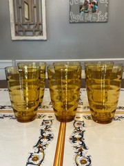 set of 6 vintage amber waterfall tumblers with ribbed design