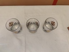 Vintage Low Ball Rock Glasses Gold Shell Black Stripe Art Deco