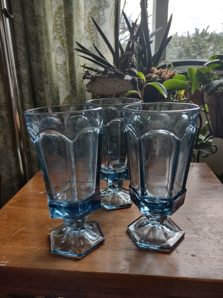 Set of 3 Fostoria Virginia Light Blue Water/Tea Glasses