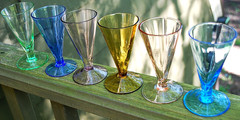 Vintage Set 6 Wine/Cordial/Liqueur Glasses HAND BLOWN OPTIC Multi Color MCM 4″