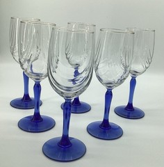 6 Vintage Lenox Crystal Wine Glass Cobalt Blue Stem Dual Swag Draped Gold Rim 8”