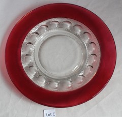 4 Tiffin Glass Ruby Red Kings Crown Luncheon Thumbprint Plates 8.25″