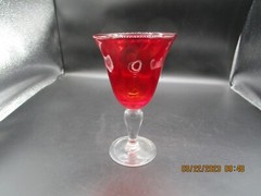 Hand Blown Glass Wine or Water Goblet Clear Stem Beautiful Deep Ruby Red Glass