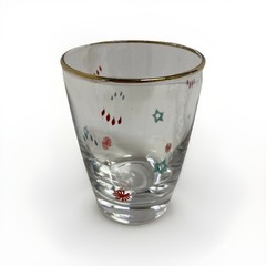 VTG Libbey Juice Glasses 3.5” Set of 4 Gold Rim Beach Blue Star MCM Retro Cute