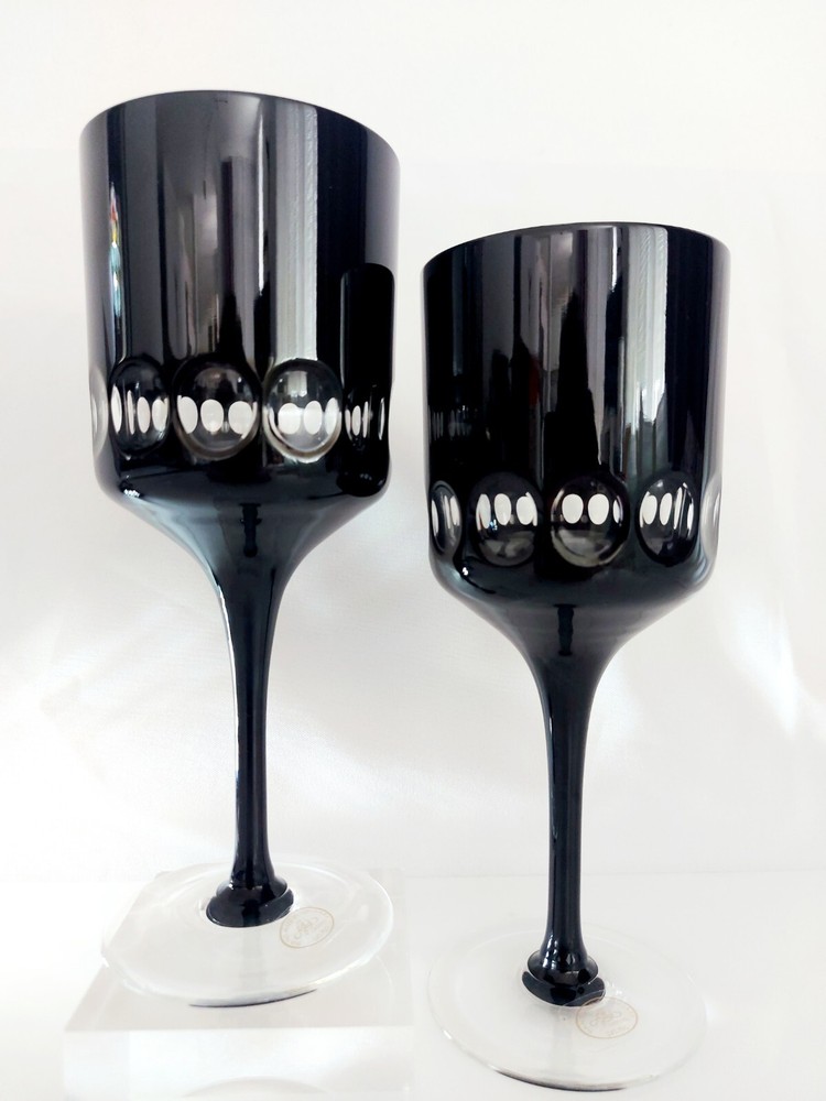 AJKA CRYSTAL BLACK MAGIC / FABERGE DESIGN Wine Goblet 8 inches