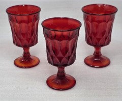 3 Noritake Perspective Ruby Iced Tea Glasses With Thumbprint & Panel Design