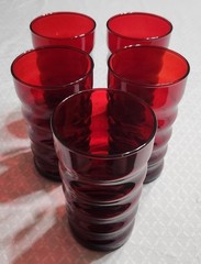 Anchor Hocking Royal Ruby Red Ribbed Wavy Tumbler Glasses 5” – Set of 5