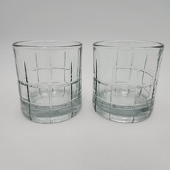 Anchor Hocking Set Of 2 Tartan Clear 3.5 Inch Rocks Tumbler Glasses 10 oz.