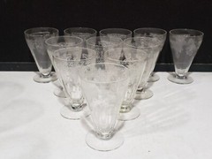 SET OF 11- 1927 Fostoria Glass «Melrose» 4″ FOOTED JUICE TUMBLERS GLASSES