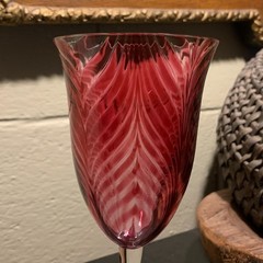Stephen Smyers Art Glass Cranberry 8 1/2″ Pulled Feather Wine or Water Goblet